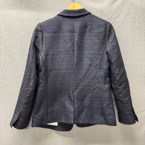 Lucky Brand Blazer Womens 6 Blue Tweed Textured Jacket Lined Coastal 1 Button - Picture 4 of 9